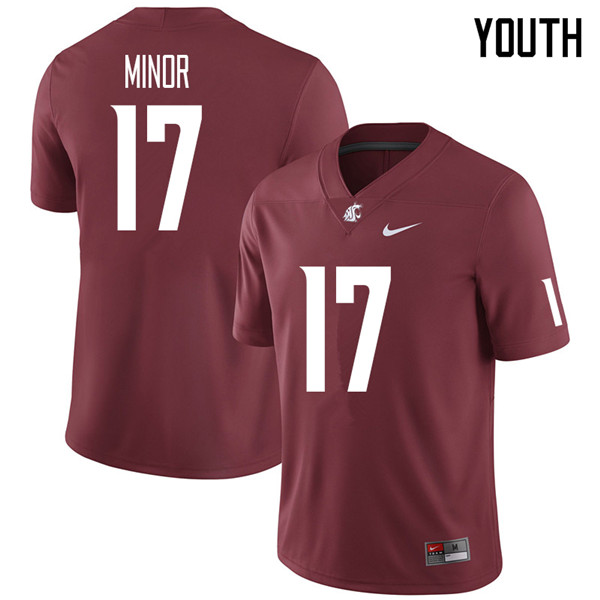 Youth #17 Cameron Minor Washington State Cougars College Football Jerseys Sale-Crimson